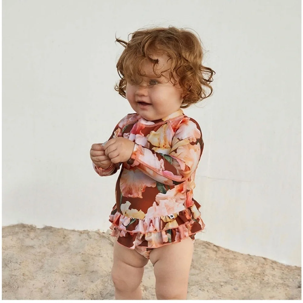 Molo Floral Long Sleeve Rashguard Set - Pink and Brown